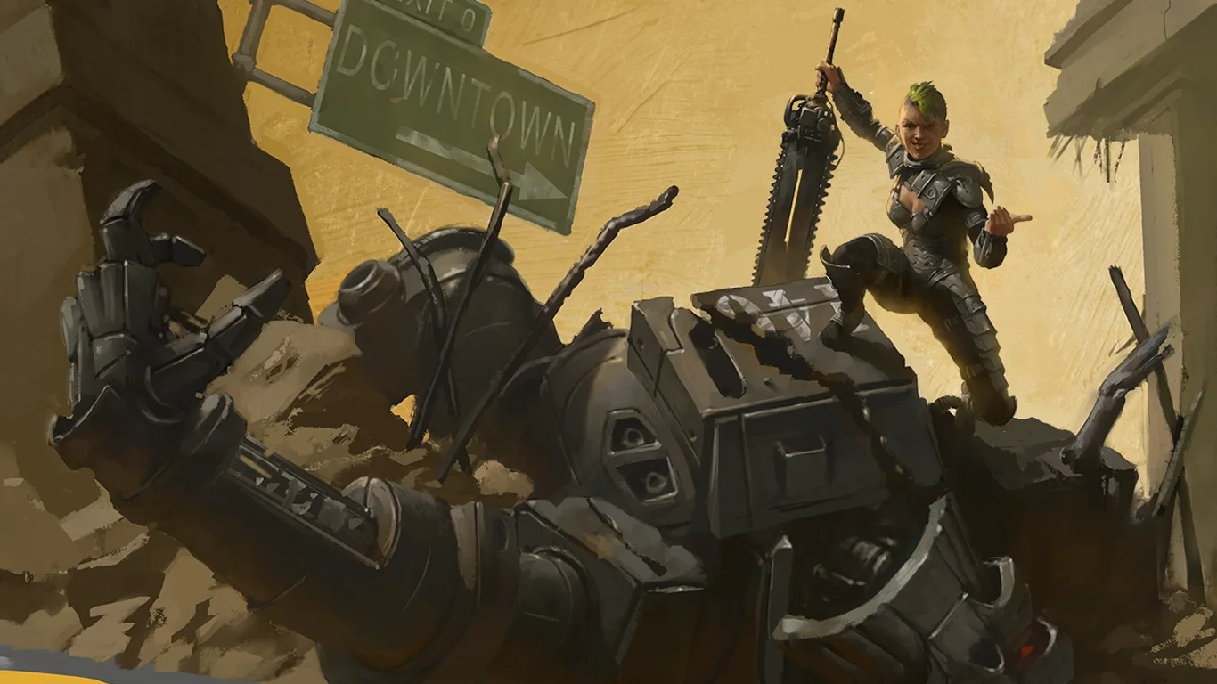 Futuristic sci-fi battle with mechs, energy weapons, and dimensional rifts - Savage Rifts combat scene with Glitter Boys and ley line magic